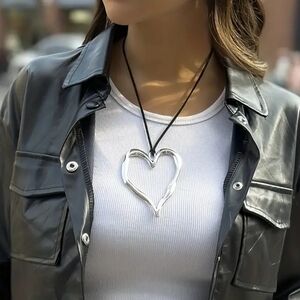 Oversized Exaggerated Silver Heart statement necklace